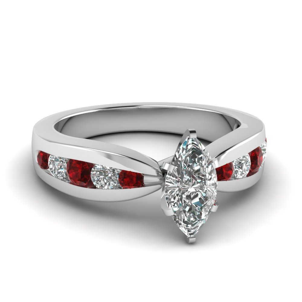 Red Diamond Engagement Rings
 Tapered Channel Set Marquise Diamond Engagement Ring With