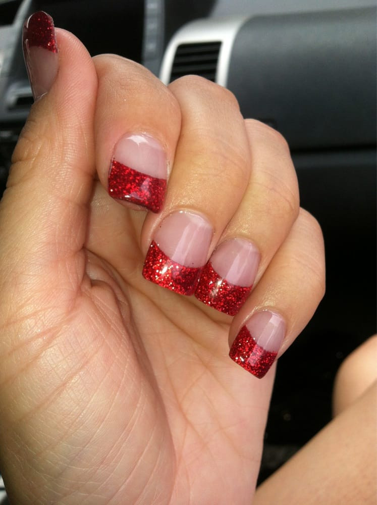 Red Glitter Tip Nails
 Red glitter and 3d red acrylic nails Yelp