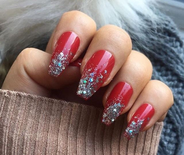 Red Glitter Tip Nails
 red glitter nails