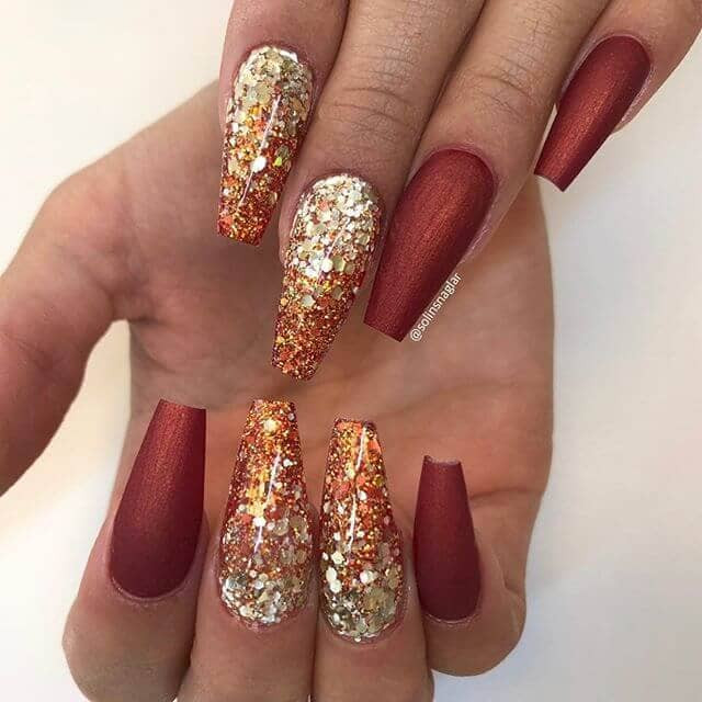 Red Nails With Gold Glitter
 50 Hottest Gold Nail Design Ideas to Spice Up Your