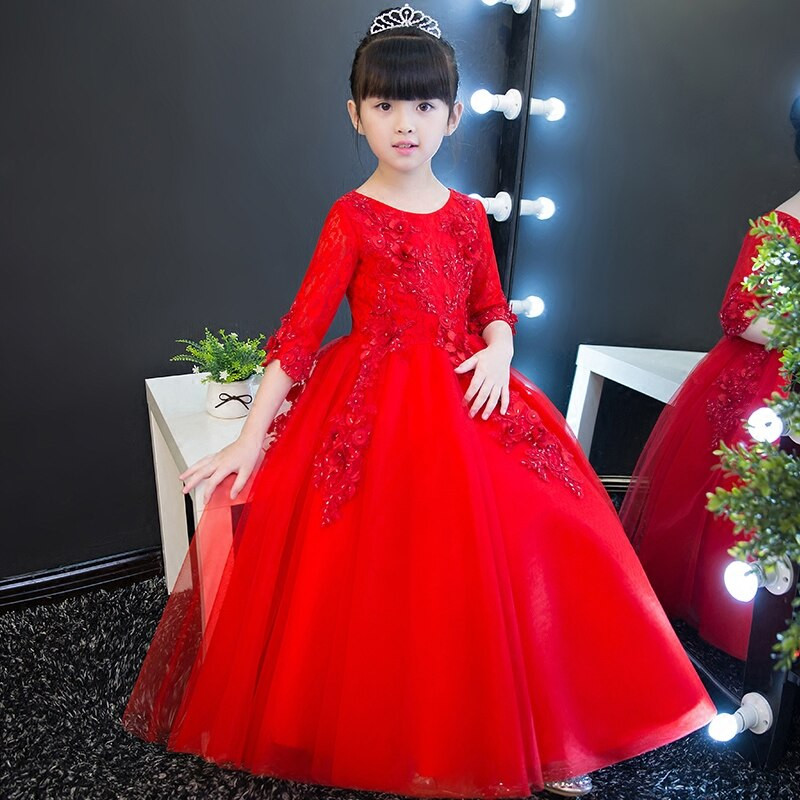 Red Party Dresses For Kids
 2017Korean Style Girl Party Ball Gown Dresses Kids