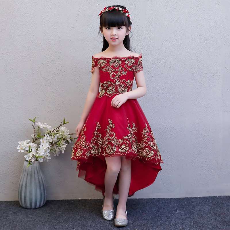 Red Party Dresses For Kids
 Shoulderless Flower Girl Dresses for Wedding Wine Red