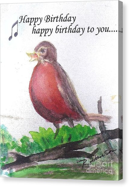 Red Robin Birthday Party
 Red Robin Singing Happy Birthday Painting by Ruthann Hanson