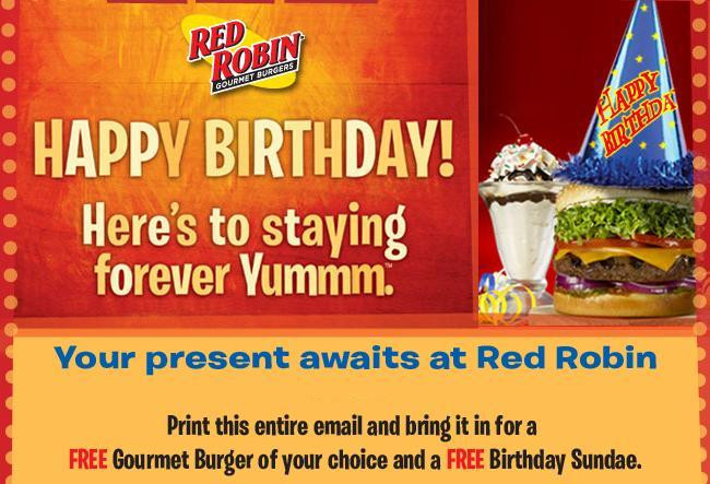 Red Robin Birthday Party
 Birthday Food Free Red Robin Burger & Sundae Around Your