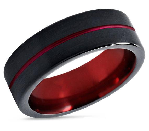 Red Wedding Rings
 Tungsten Ring Red Mens Wedding Band Black 6mm Wedding Ring