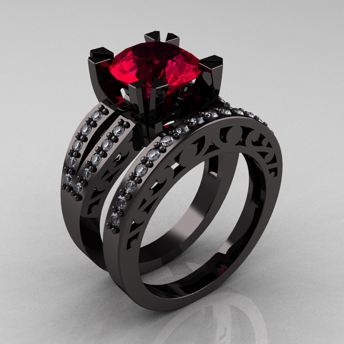 Red Wedding Rings
 Modern Vintage 14K Black Gold 3 0 Ct Red Garnet Diamond
