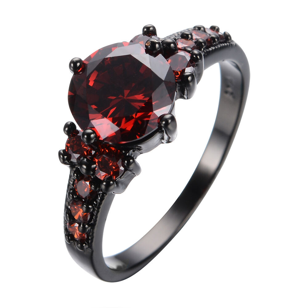 Red Wedding Rings
 Vintage Ruby Red Garnet Wedding Promise Band Ring 10KT