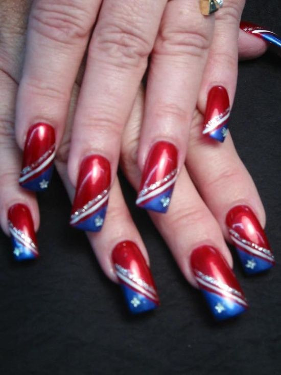 Red White Blue Nail Art
 patriotic nail designs