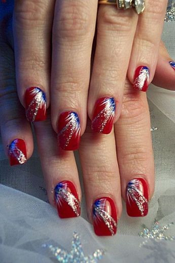 Red White Blue Nail Art
 4th of July nails red nails with blue white fan brush