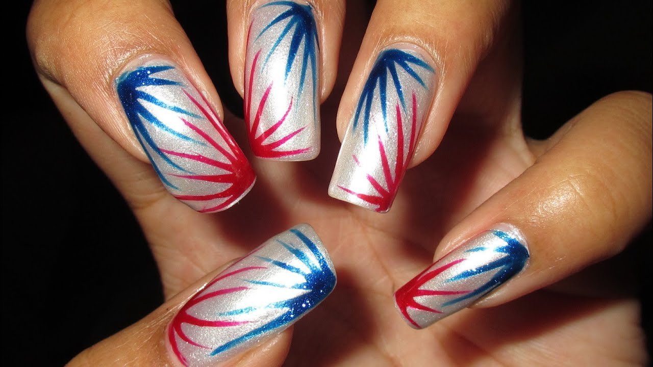 Red White Blue Nail Art
 Red White & Blue Burst for 4th of July