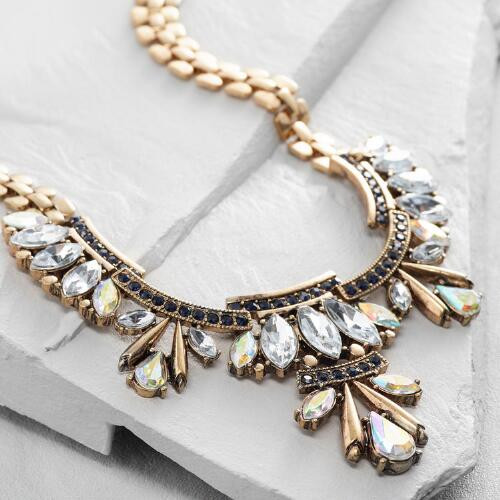 Rhinestone Statement Necklace
 Gold and Rhinestone Statement Necklace