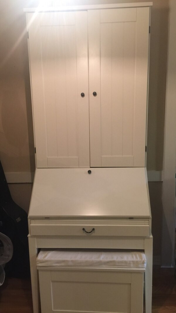 Rolling Storage Bench
 Used HEMNES desk with hutch and rolling storage bench for