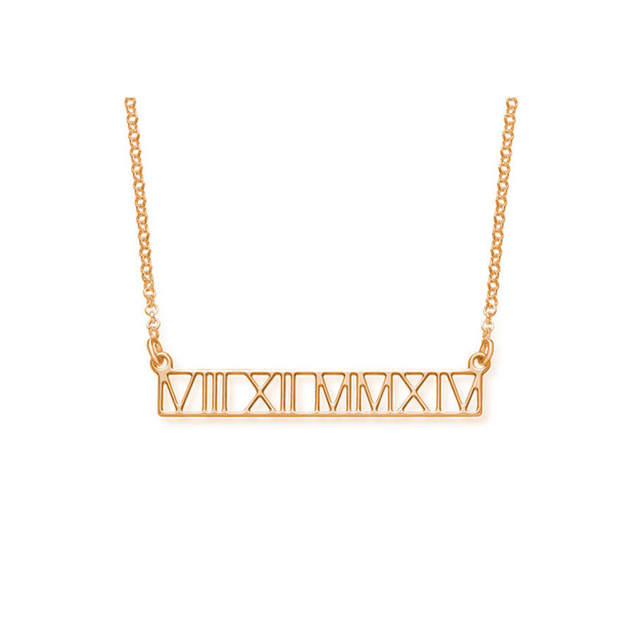 Roman Numeral Necklace
 personalised date bar necklace by anna lou of london