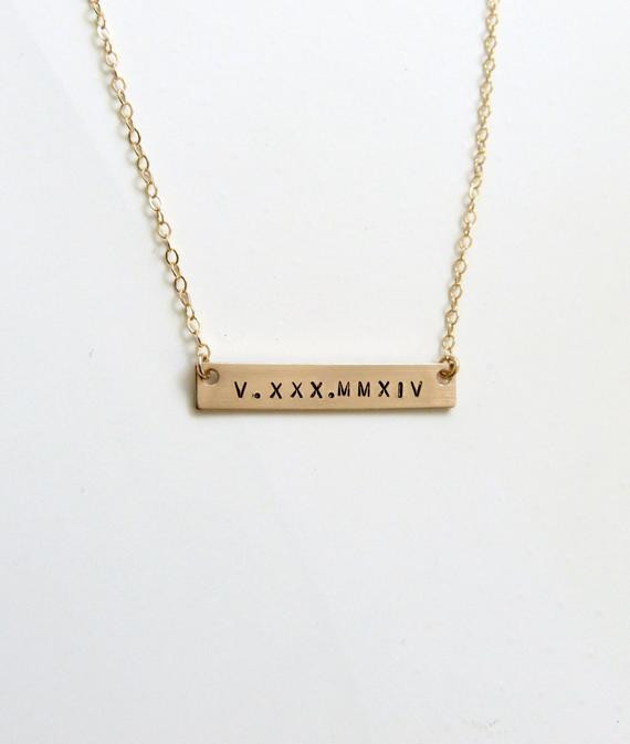 Roman Numeral Necklace
 Personalized Bar Necklace Roman Numeral Date by