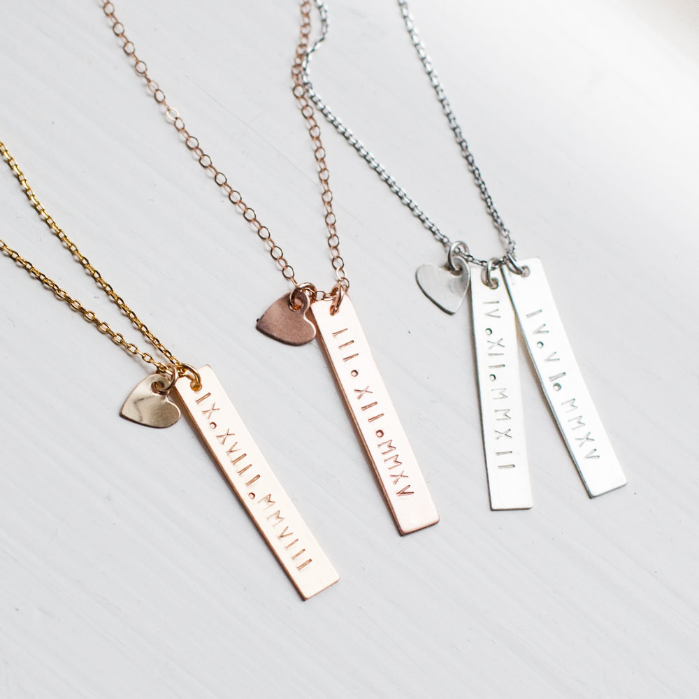 Roman Numeral Necklace
 Vertical Bar necklace ROMAN NUMERAL Monogram Jewelry