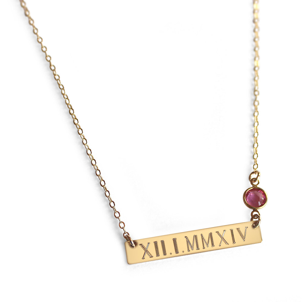 Roman Numeral Necklace
 Gold Bar Necklace Roman Numeral Date Personalized by