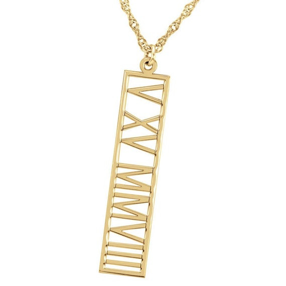 Roman Numeral Necklace
 Roman numeral Gold bar necklace Personalized Roman numeral