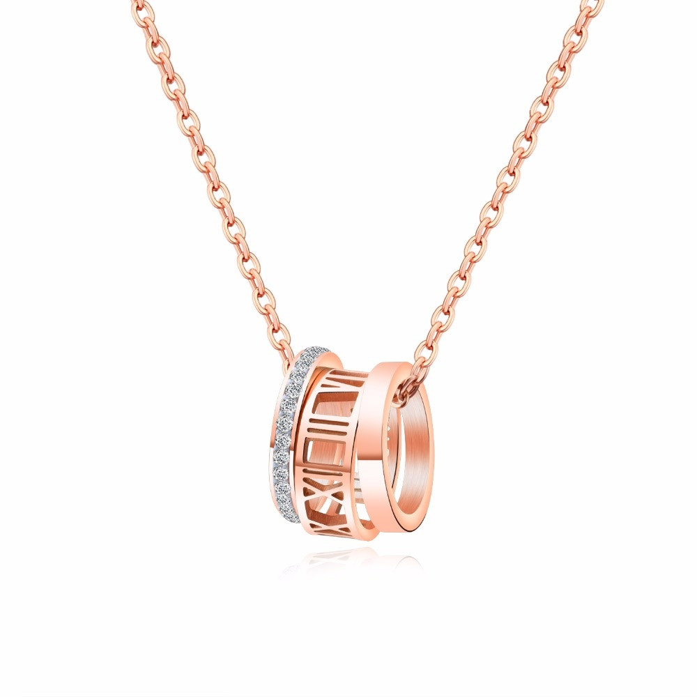 Roman Numeral Necklace
 Fashion Rose Gold Color Love Crystal Circle Round Roman