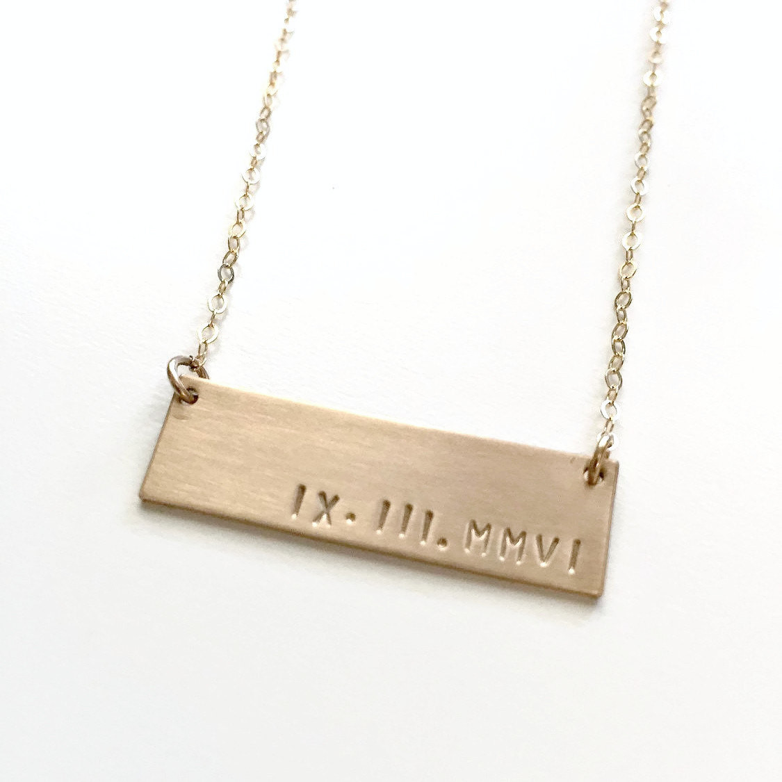 Roman Numeral Necklace
 Custom Gold Bar Name Necklace Roman Numeral by