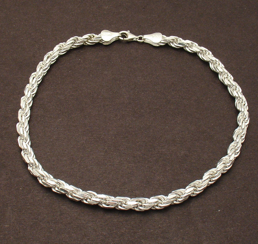 Rope Anklet
 10" 5mm Bold Diamond Cut Rope Anklet Ankle Bracelet Solid