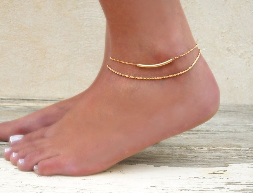 Rope Anklet
 Gold Anklet Set 2 Gold Anklets Gold Rope Chain Anklet Gold