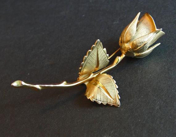 Rose Brooches
 Single Gold Rose Flower Brooch Vintage Signed by RetrofitStyle