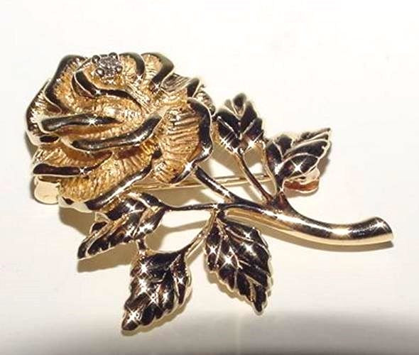 Rose Brooches
 Authentic Tiffany & Co 14K Yellow Gold Diamond Rose Floral