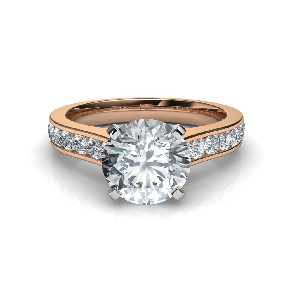 Rose Gold Diamond Engagement Ring
 Sidestones Cathedral Design Diamond Engagement Ring
