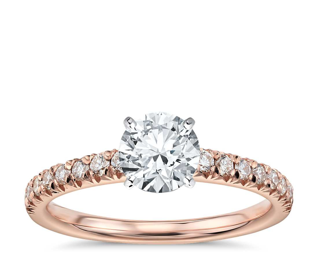 Rose Gold Diamond Engagement Ring
 French Pavé Diamond Engagement Ring in 14k Rose Gold 1 4