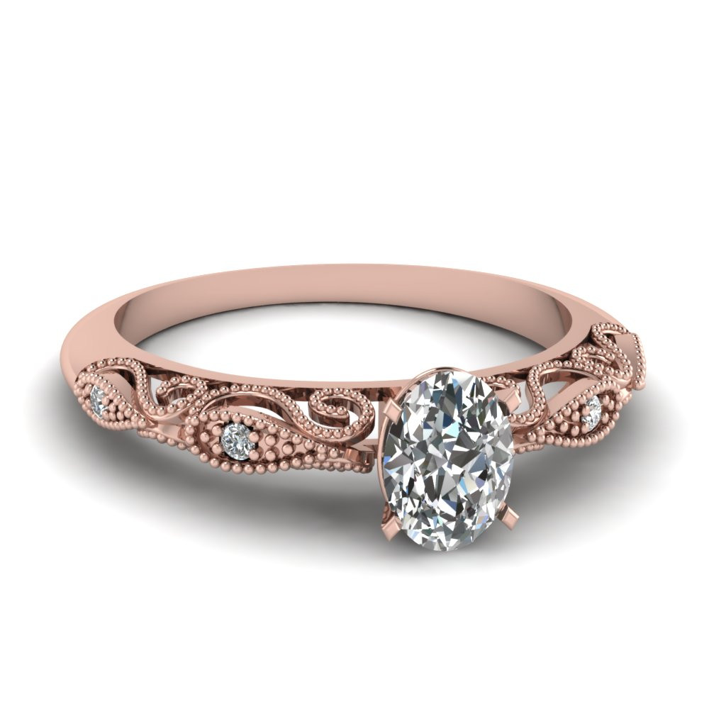Rose Gold Diamond Engagement Ring
 Oval Shaped Paisley Diamond Ring In 14K Rose Gold
