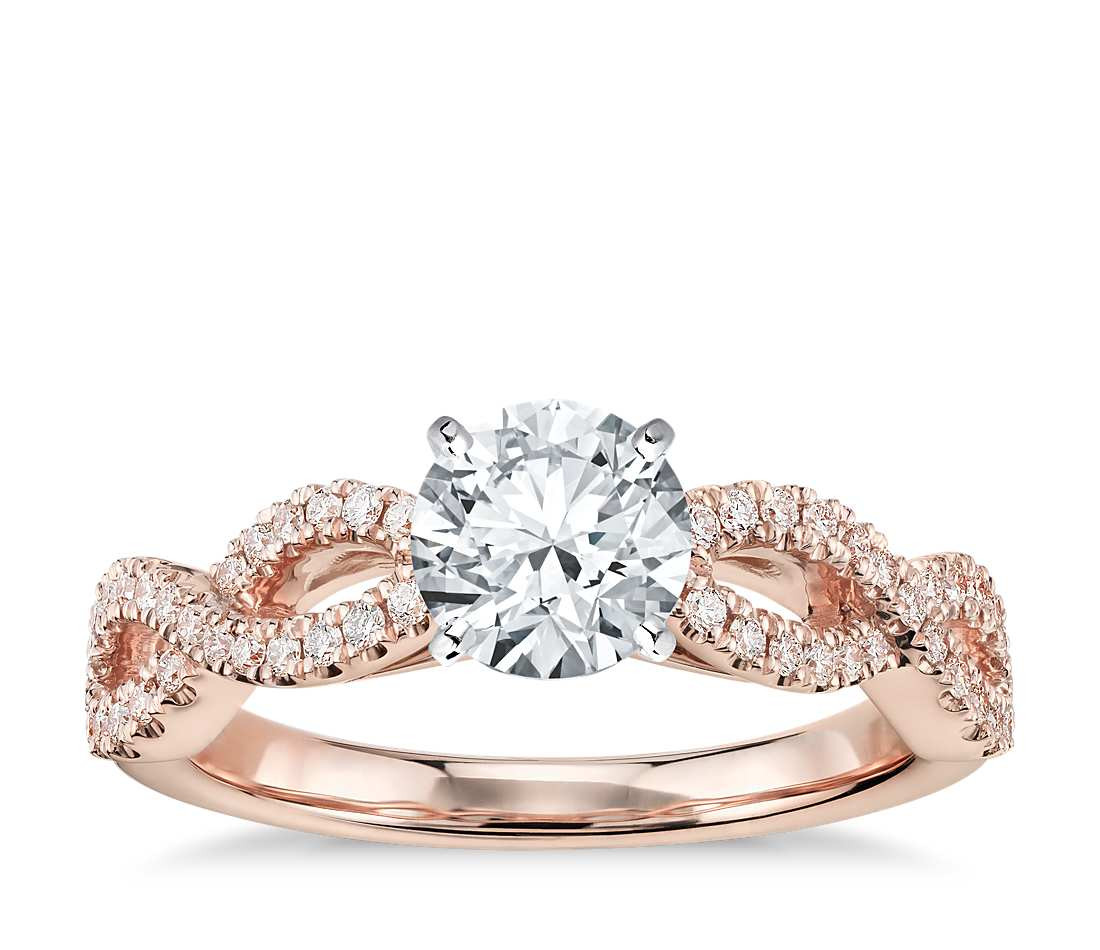 Rose Gold Diamond Engagement Ring
 Infinity Twist Micropavé Diamond Engagement Ring in 14K