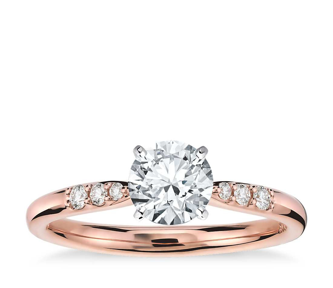 Rose Gold Diamond Engagement Ring
 Petite Diamond Engagement Ring in 14k Rose Gold 1 10 ct