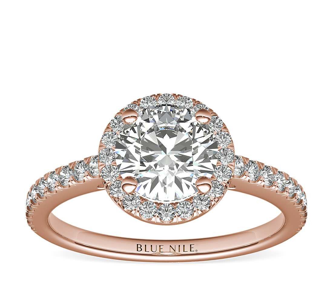 Rose Gold Diamond Engagement Ring
 Classic Halo Diamond Engagement Ring in 14k Rose Gold 1 4