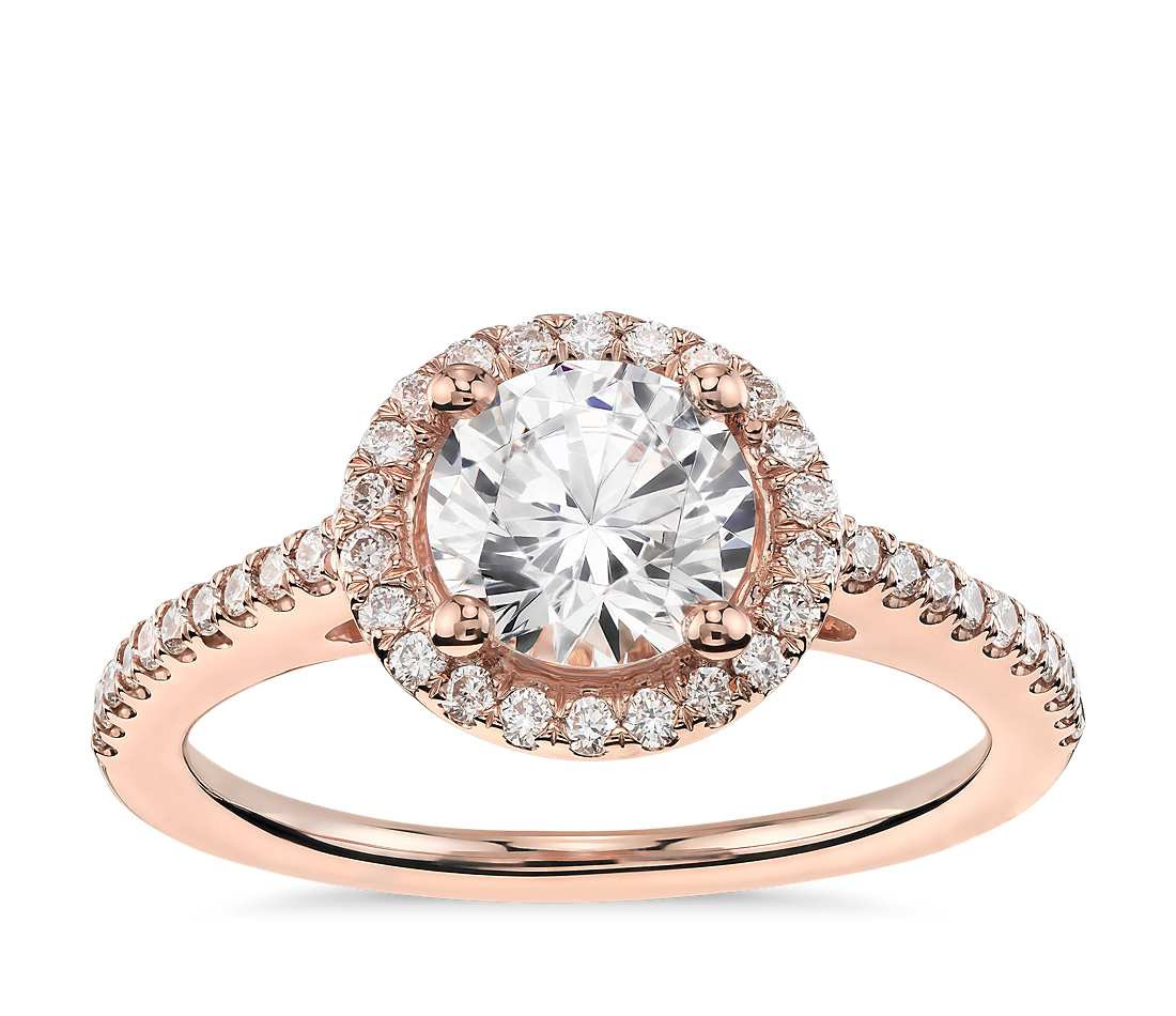 Rose Gold Diamond Engagement Ring
 Classic Halo Diamond Engagement Ring in 14k Rose Gold 1 4