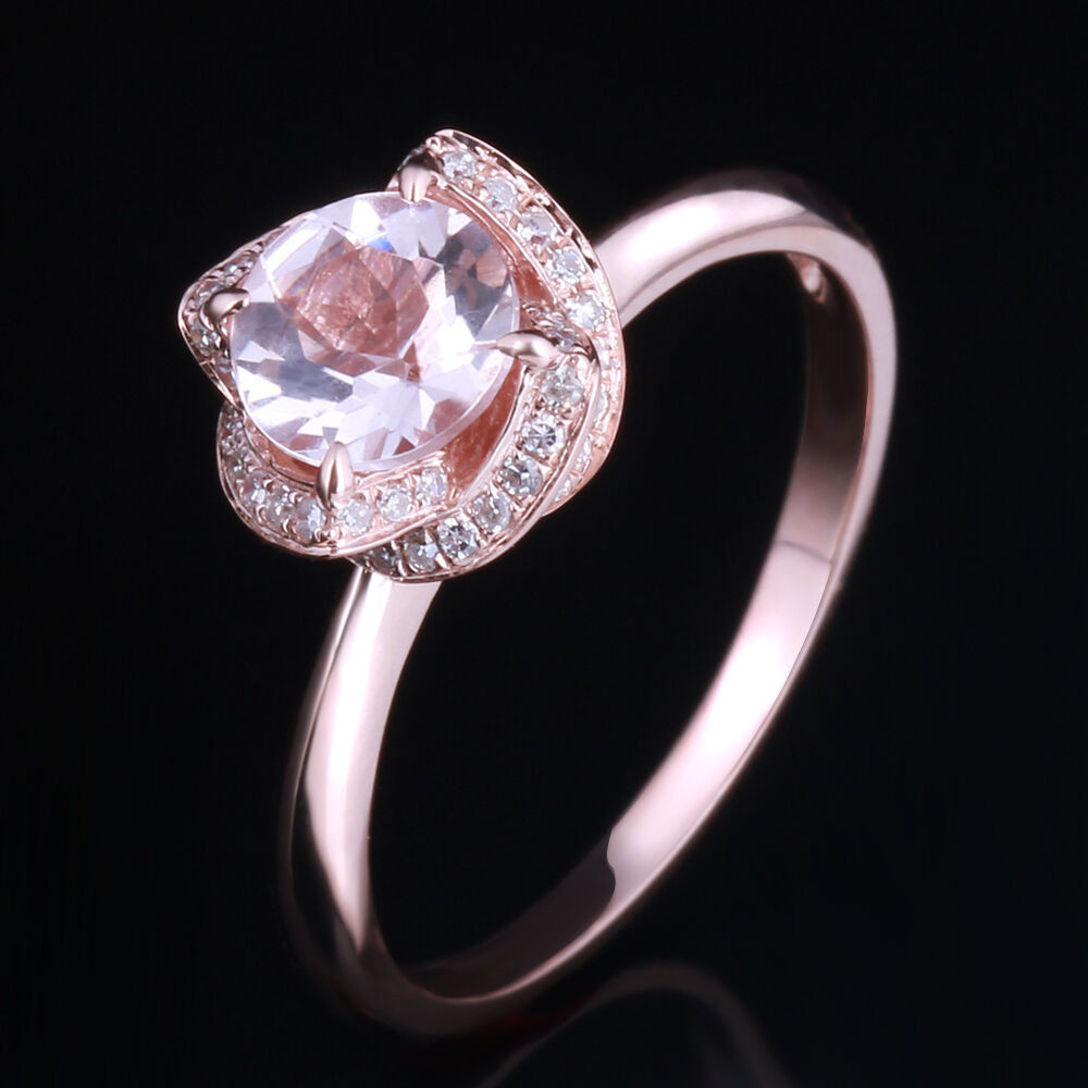 Rose Gold Diamond Engagement Ring
 Diamonds 10K Rose Gold 6 5mm Round Cut Halo Pink Morganite