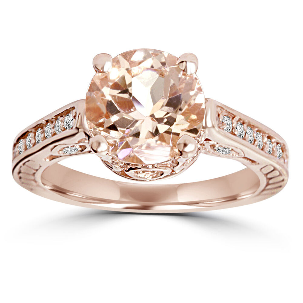 Rose Gold Diamond Engagement Ring
 Morganite & Diamond Vintage Engagement Ring 2 Carat