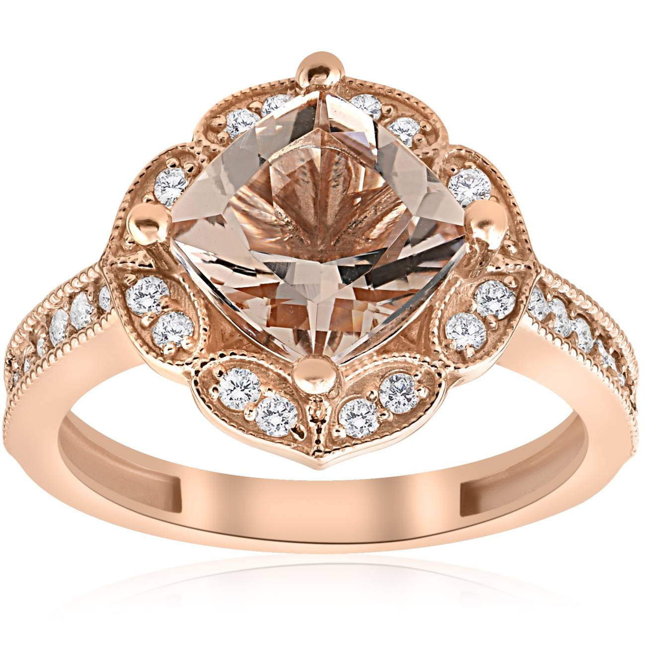 Rose Gold Diamond Engagement Ring
 2 1 3ct Cushion Morganite Vintage Diamond Halo Engagement