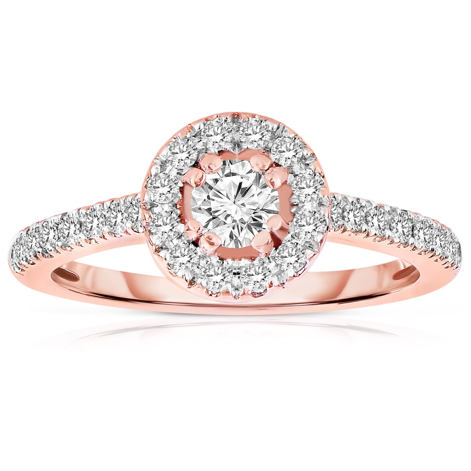 Rose Gold Diamond Engagement Ring
 Half Carat Round cut Halo Diamond Engagement Ring in Rose