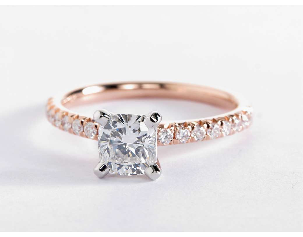 Rose Gold Diamond Engagement Ring
 French Pavé Diamond Engagement Ring in 14k Rose Gold 1 4