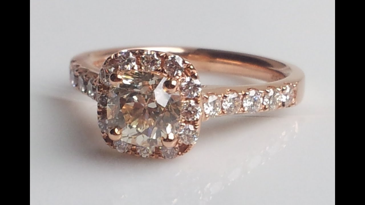 Rose Gold Diamond Engagement Ring
 1 49ct Sustainable Cushion Cut Diamond & Rose Gold Halo