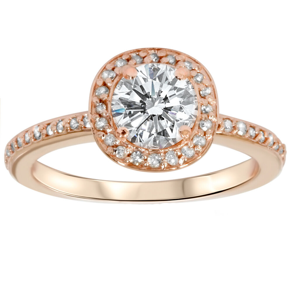 Rose Gold Halo Diamond Engagement Rings
 1ct Cushion Halo Diamond Engagement Ring 14K Rose Gold