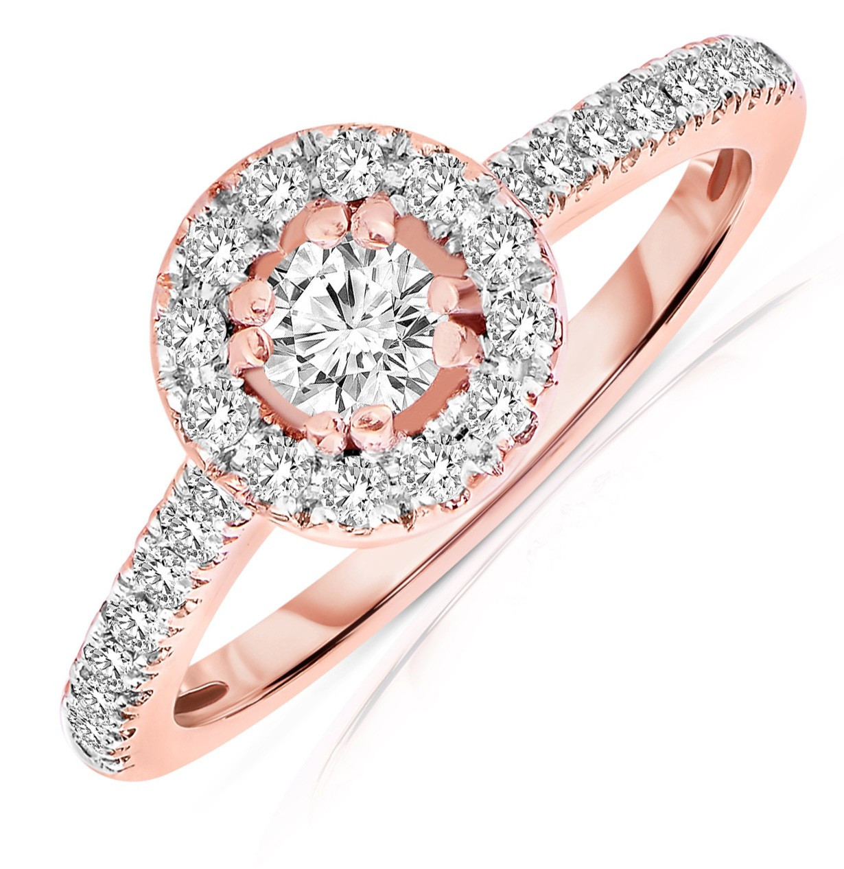 Rose Gold Halo Diamond Engagement Rings
 Half Carat Round cut Halo Diamond Engagement Ring in Rose