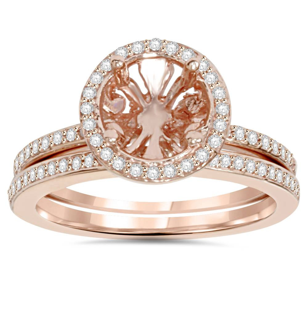 Rose Gold Halo Diamond Engagement Rings
 1 3Ct Rose Gold Halo Diamond Engagement Ring Setting