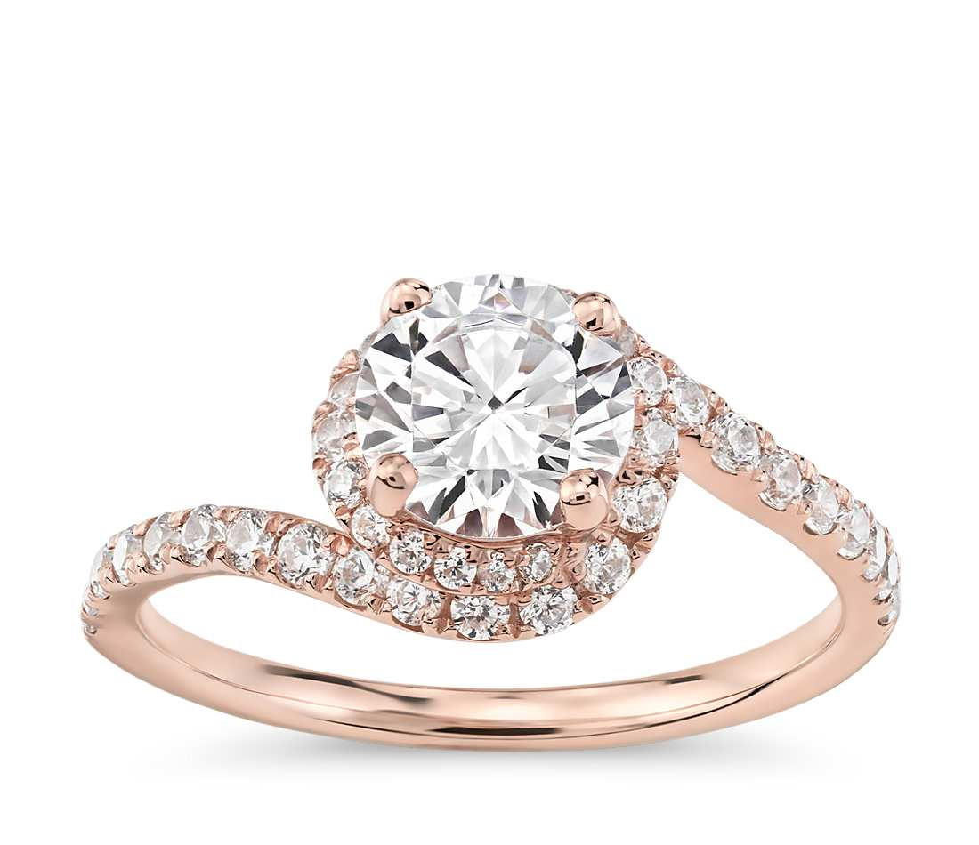 Rose Gold Halo Diamond Engagement Rings
 Monique Lhuillier Opulence Twisting Halo Diamond