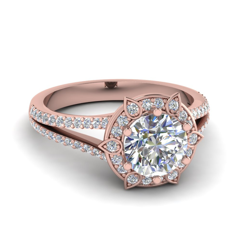 Rose Gold Halo Diamond Engagement Rings
 Flower Design Halo Diamond Engagement Ring In 14K Rose