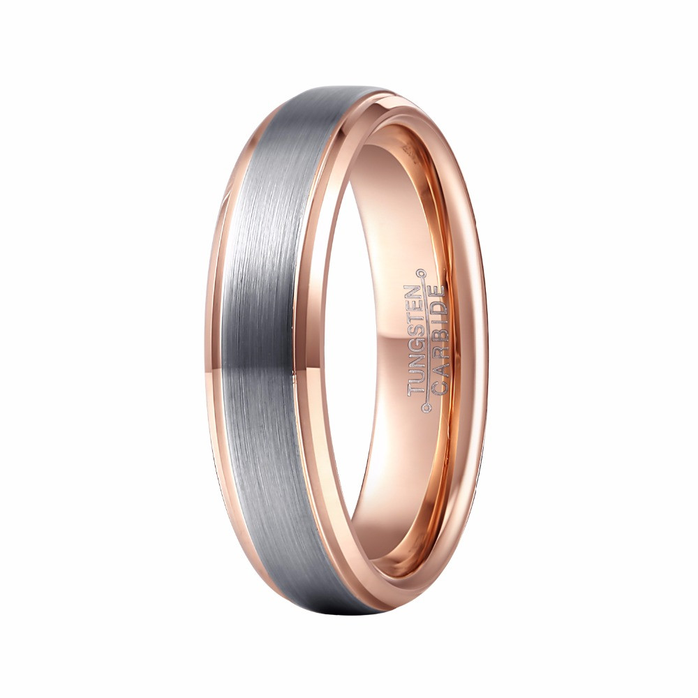 Rose Gold Wedding Bands For Men
 Mens Wedding Band Tungsten Ring Two Tone 6mm Brushed