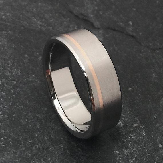 Rose Gold Wedding Bands For Men
 Rose Gold and Titanium Ring in a Flat Profile Yellow Rose