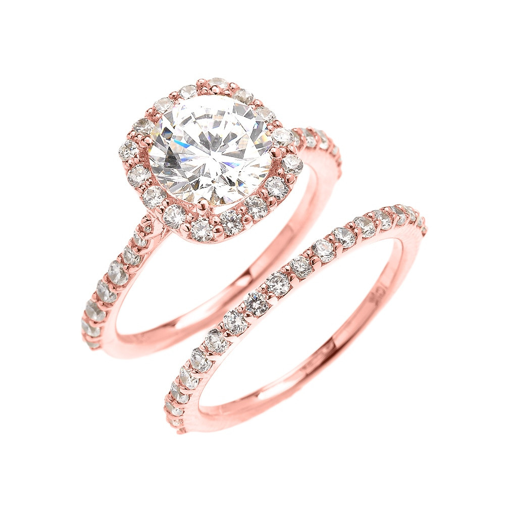 Rose Gold Wedding Ring Sets
 Beautiful Dainty Rose Gold 3 Carat Halo Solitaire CZ