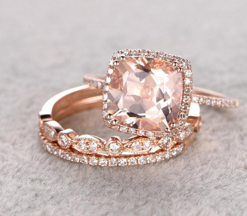 Rose Gold Wedding Ring Sets
 Sale 2 carat Morganite and Diamond Trio Wedding Bridal