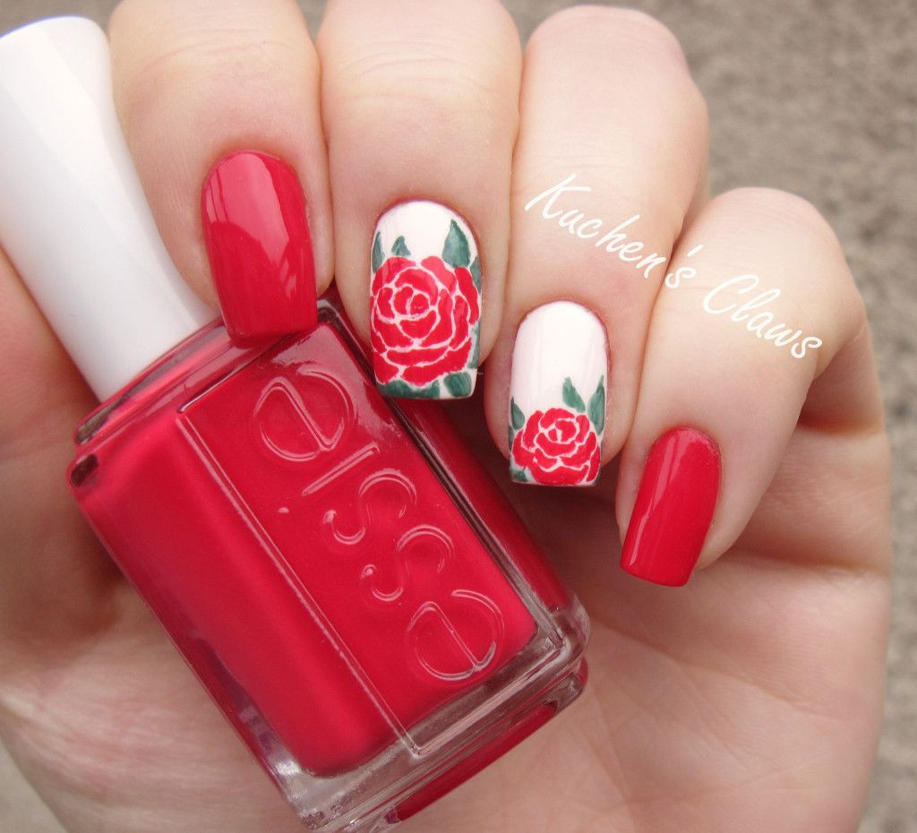 Roses Nail Art Designs
 red rose nail art with Essie "Double Breasted Jacket